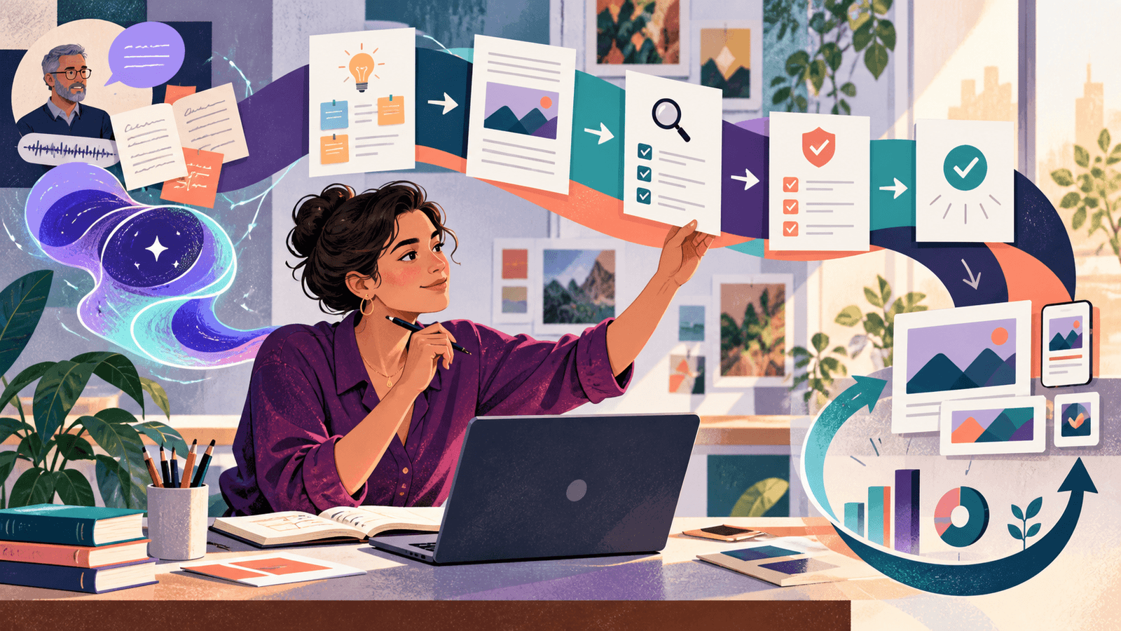 AI Content Manager: Editorial Operations With Human Judgment — NextTeammate guide Editorial illustration for AI Content Manager: Editorial Operations With Human Judgment