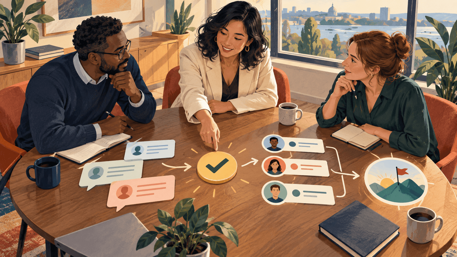 AI Meeting Manager: Decisions, Actions, and Follow-Through — NextTeammate guide Editorial illustration for AI Meeting Manager: Decisions, Actions, and Follow-Through