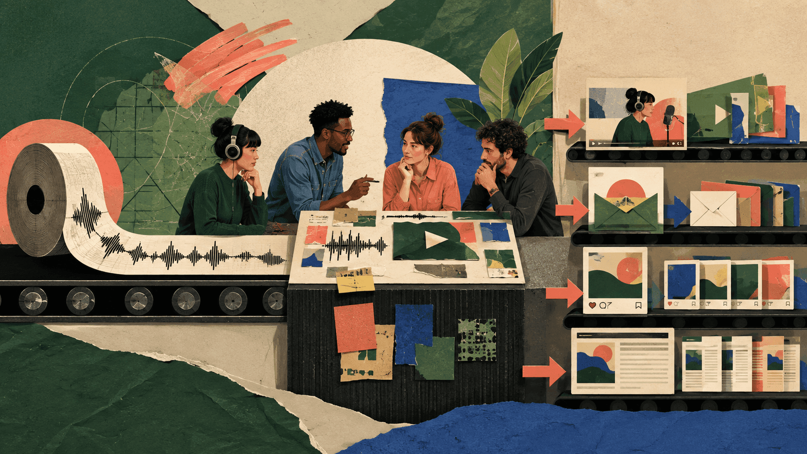 How to Build a Content Repurposing Workflow Your Team Can Actually Run — NextTeammate guide Editorial illustration for How to Build a Content Repurposing Workflow Your Team Can Actually Run