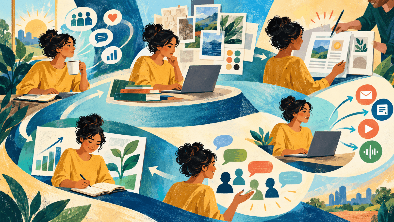 The Daily Workflow of an AI-Native Marketing Teammate — NextTeammate guide Editorial illustration for The Daily Workflow of an AI-Native Marketing Teammate