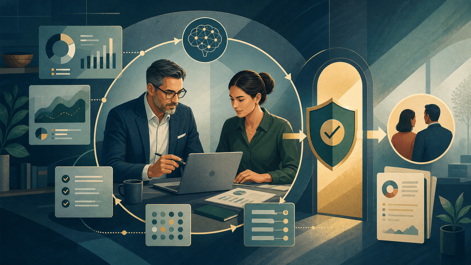 How Financial Advisors Can Integrate AI Into Their Practice — NextTeammate guide Editorial illustration for How Financial Advisors Can Integrate AI Into Their Practice