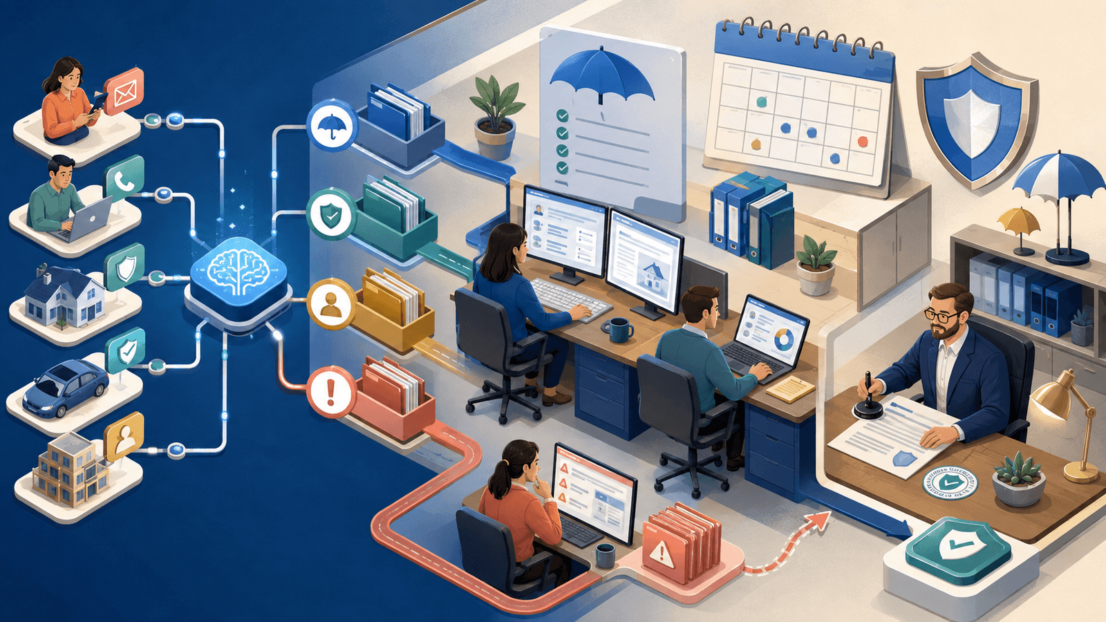 How Insurance Brokers Can Integrate AI Into Their Business — NextTeammate guide Editorial illustration for How Insurance Brokers Can Integrate AI Into Their Business