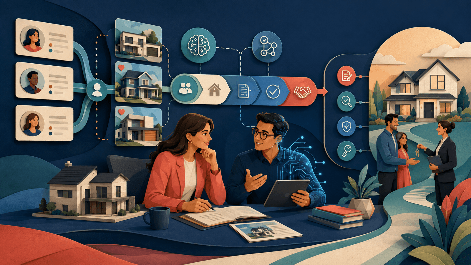 How to Integrate AI Into Your Real Estate Business — NextTeammate guide Editorial illustration for How to Integrate AI Into Your Real Estate Business