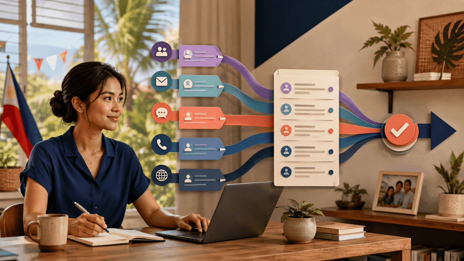 How to Use a Virtual Assistant for Lead Follow-Up — NextTeammate guide Editorial illustration for How to Use a Virtual Assistant for Lead Follow-Up
